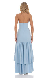 Strapless Corset Maxi Dress in Blue